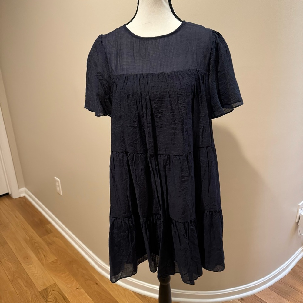 Mi Ami Navy Blue Lined Babydoll Shift Dress, M